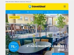 🐚 Kustpareltjes! 👉 4*-hotel Noordwijk + ontbijt + diner 75 | 4*-hotel met SKYBAR + ontbijt v.a. 49,50 p.p.! 🌅