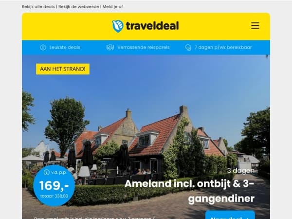 🌊 3 dgn Ameland + ontbijt, 3-gangendiner & SUITE v.a. 169 | 🚢 Cruise langs de wonderen van Pompeï v.a. 1529 p.p.!