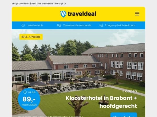 WOW! 😱 3 dgn kloosterhotel Brabant + ontbijt & diner v.a. 89 | 🌳 Vakantiehuisje in de Ardennen v.a. 445,75!
