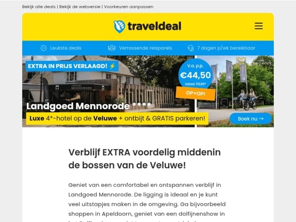 ⚡ EXTRA in prijs verlaagd: Luxe 4*-hotel op de Veluwe + ontbijt + GRATIS parkeren v.a. SLECHTS 44,50 p.p.! 😱🤯