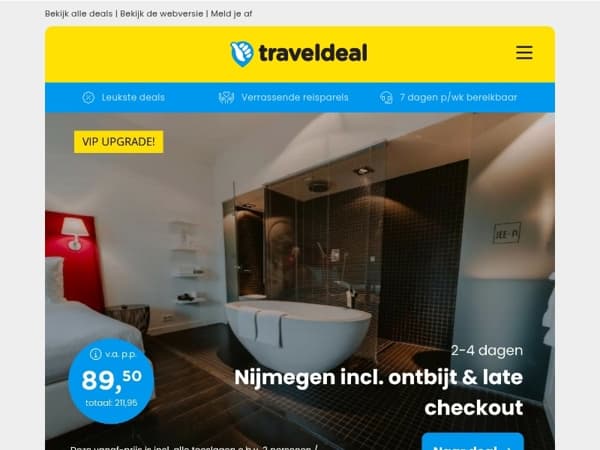 ⭐ VIP Luxe UPGRADE SUITE DEAL Nijmegen + ontbijt 89,50 p.p.! ⭐