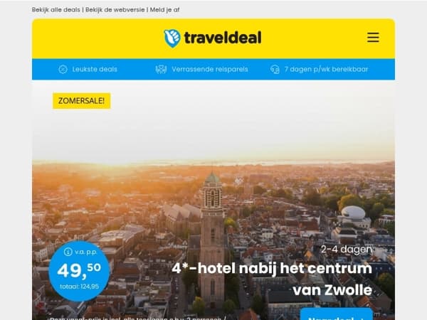 🔥 Zondag Toppers: 4*-hotel in Hanzestad Zwolle v.a. 49,50 | All-inclusive in Zeeland 🏖️ v.a. 69.50 p.p.!