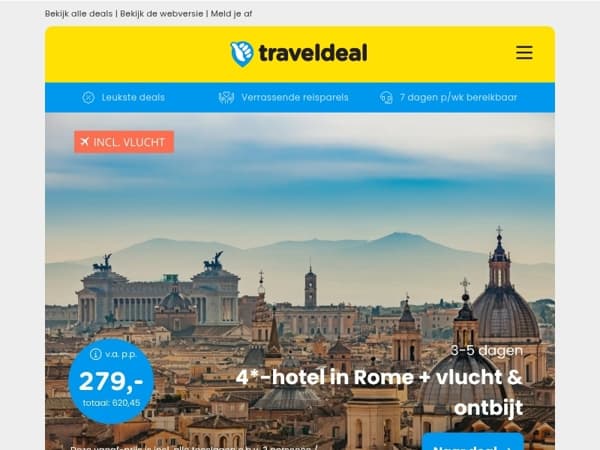 Stedentrip naar Rome + vlucht & ontbijt v.a. 279 | 8-daagse cruise Canarische Eilanden + BALKONHUT v.a. 1079 p.p.!