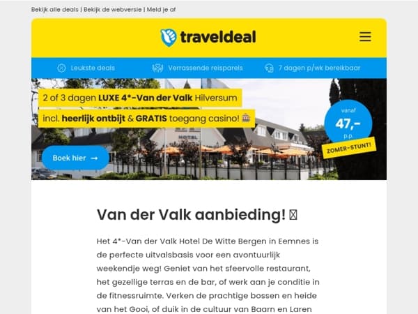 ☀️ Van der Valk Zomeractie – Luxe Van der Valk bij Hilversum + ontbijt & GRATIS Casino v.a. 47 p.p.!