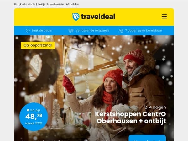 Kerstshoppen CentrO Oberhausen + ontbijt v.a. €47,90 per persoon en meer scherpe deals