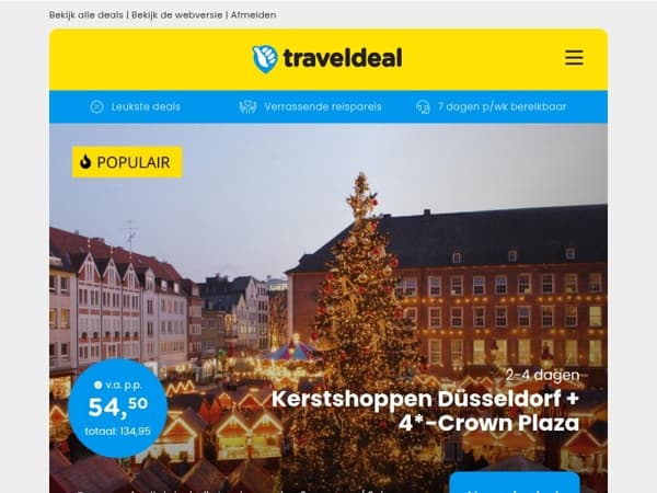 Kerstshoppen Düsseldorf + 4*-Crown Plaza v.a. €54,50 per persoon en meer scherpe deals