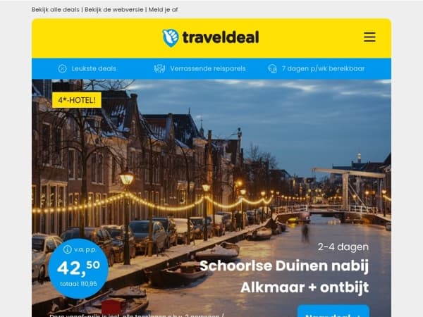 🐚 4*-hotel bij Schoorlse Duinen en Alkmaar v.a. 42,50 | Zonvakantie Tenerife + ontbijt v.a. 299 p.p.! 😱