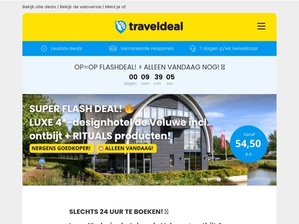 SLECHTS 24 UUR TE BOEKEN! ⏰ Luxe 4*-designhotel op de Veluwe + ontbijt & Rituals op de kamer 54,50 p.p.! 😱