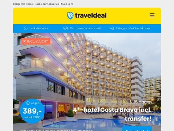SUPER DEAL! ⚡ 4*-vakantie aan de Costa Brava + vlucht en ontbijt 389 | SUITE in 4*-kasteelhotel de Veluwe + ontbijt v.a. 84,50 p.p.!