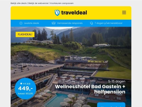 5-15 dgn halfpension in wellnesshotel in Bad Gastein v.a. 449 | Luxe cruise Bahama's & Mexico v.a. 1509 p.p.!
