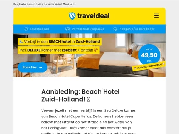 SUPER DEAL! 🔥 Beach Hotel Zuid-Holland + DELUXE kamer + ontbijt v.a. 49,50 p.p.! 🤯