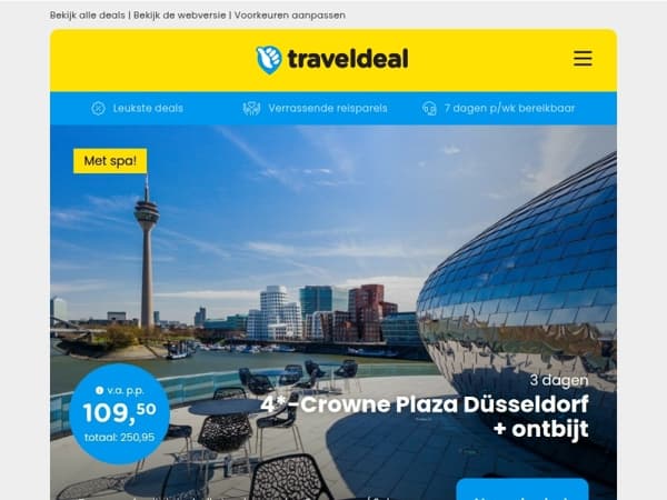3 topdeals om nú van te profiteren! ⚠️ 3 dgn Düsseldorf 105,50 | Winterzonvakantie Malta €229 | Kerstshoppen Oberhausen & Essen 44,50 p.p.!