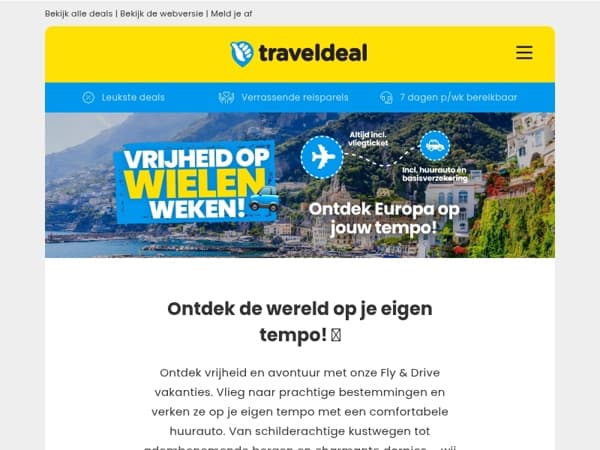 Vrijheid op wielen weken! 🚗💨 Boek vóór 19 april & krijg GRATIS extra’s + kortingen!