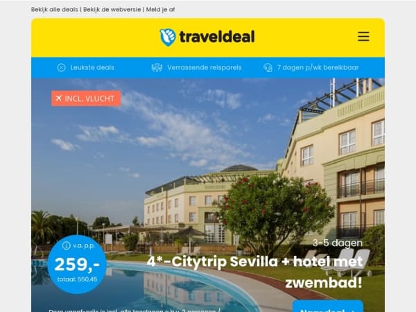 4*-Citytrip Sevilla + hotel met zwembad! v.a. €259 per persoon | de Achterhoek incl. ontbijt en diner v.a. €64.50 per persoon & nog veel meer 💥