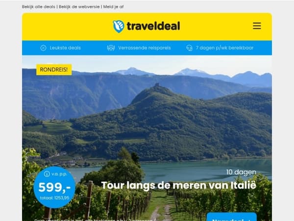 10-daagse tour langs de Italiaanse meren o.b.v. halfpension v.a. 599 | Fly & Drive Zuidwest-Ierland v.a. 899 p.p.!