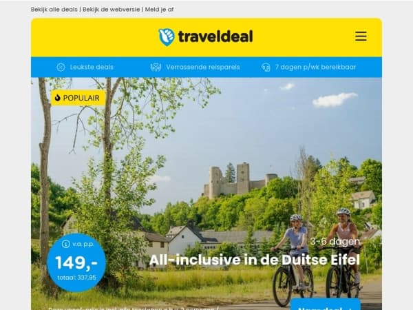 🌟 3 dgn all-inclusive in de Eifel v.a. 149 | 3 dgn op de Veluwe + ontbijt & diner v.a. 85 p.p.! 😱