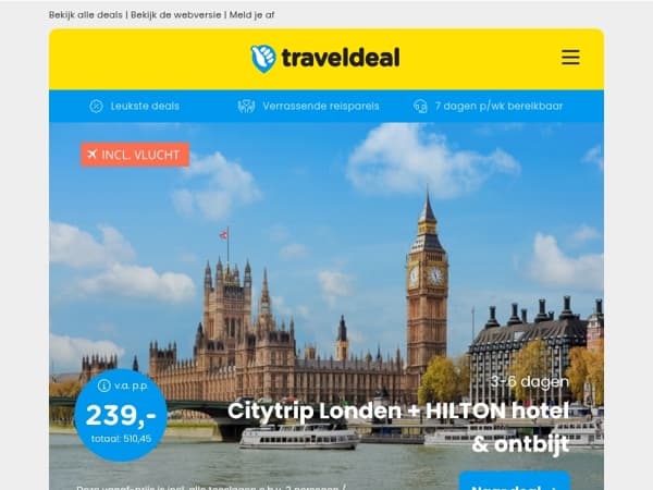 Stedentrip Londen + Hilton hotel v.a. 239 | 3 dgn all-inclusive bij de Bonte Wever 179 p.p.!