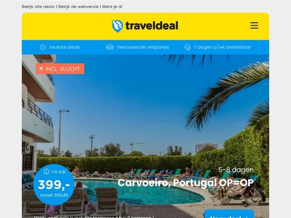 💥 KNALDEAL: vroegboek zonvakantie Portugal + vlucht & huurauto v.a. 399 p.p. | 😋 75 EURO DEAL: 4*-hotel Gulpen + ontbijt + diner 75 p.p.!