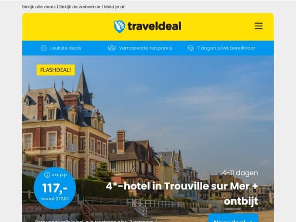 FLASHDEAL! ⚡ 4*-hotel Trouville sur Mer + ontbijt v.a. 117 | Attractie- &Vakantiepark Slagharen v.a. 149,50 per acco! 🏠