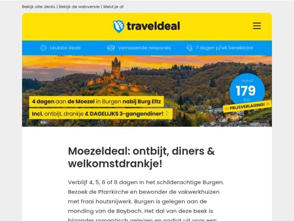 💥 4-daagse Moezel aanbieding: ontbijt, 3(!)x diner & welkomstdrankje 179 p.p.! 🤯