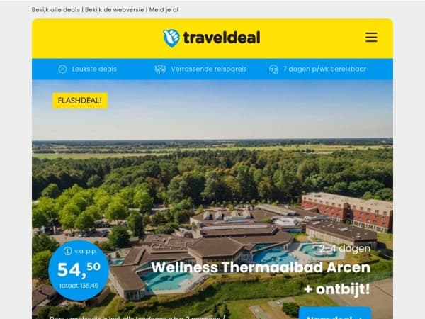 FLASHDEAL! ⚡ Thermaalbad Arcen + ontbijt v.a. 54,50 | Prijsverlaging: excursietrip Krakau v.a. 399 p.p.!
