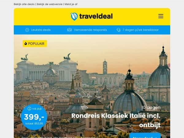 10-daagse rondreis klassiek Italië + ontbijt v.a. 399 | 3 dgn 4*-Haarlem + ontbijt & diner v.a. 162,50 p.p.!