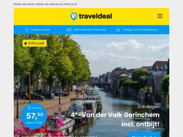 NIEUWE DEAL! ⚡ Van der Valk Gorinchem - A27 + ontbijt v.a. 57,50 | 🤯 All-inclusive Tunesië v.a. 459 p.p.!