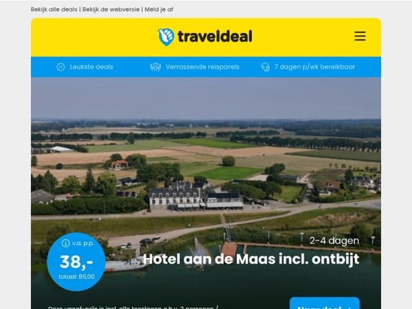 😍 Hotel aan de Maas + ontbijt v.a. 38 | 4*-hotel Zuid-Holland + UPGRADE v.a. 64,75 p.p.!