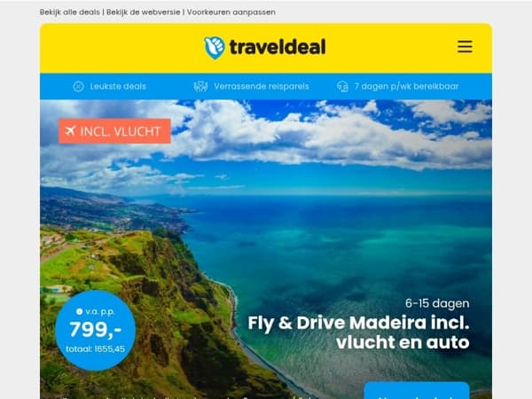 Fly & Drive Madeira v.a. 799 | Landal Volendam + Deluxe kamer & ontbijt v.a. 64,50 p.p.!