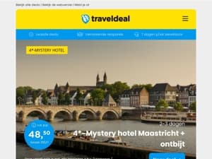 ⭐ WEEKEND-DEALS! ⭐ ️4*-MYSTERY hotel Maastricht + ontbijt v.a. 48,50 p.p. | 72-UURS DEAL: Van der Valk Hotel Haarlem v.a. 62,- p.p. | Center Parcs Mystery Park Nederland v.a. 253,-!