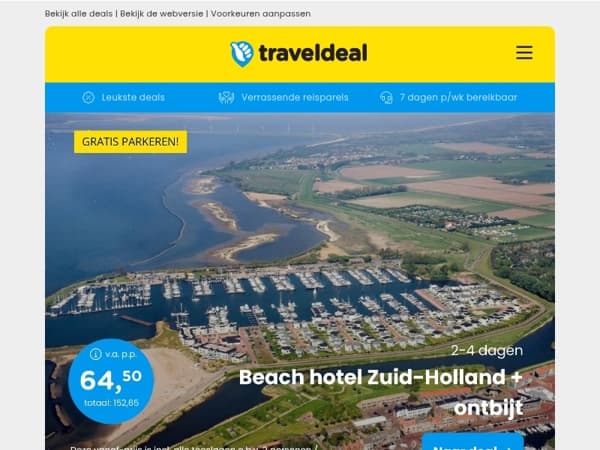 Beach hotel Zuid-Holland + ontbijt v.a. 64,50 | All-inclusive Wunderland Kalkar v.a. 93,50 p.p.!