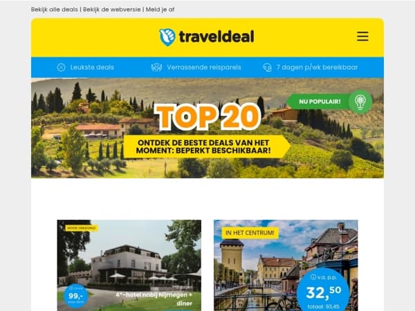 Top 20 kansjes om nú te boeken 👀: 3 dgn Rijk van Nijmegen + ontbijt & diner v.a. 99 | Valkenburg + ontbijt v.a. 32,50 | Movie Park Germany & meer!