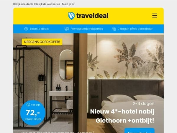 Luxe 4*-hotel bij Giethoorn + ontbijt v.a. 67 | Fly & Drive Bloemenrivièra & Cinque Terre v.a. 899 p.p.!