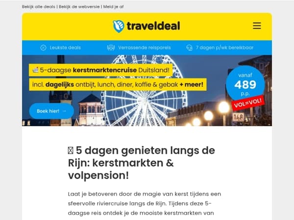 🎄 Betoverende kerstmarkten aan de Rijn – 5-daagse cruise o.b.v. volpension v.a. 489 p.p.! 🎄💫