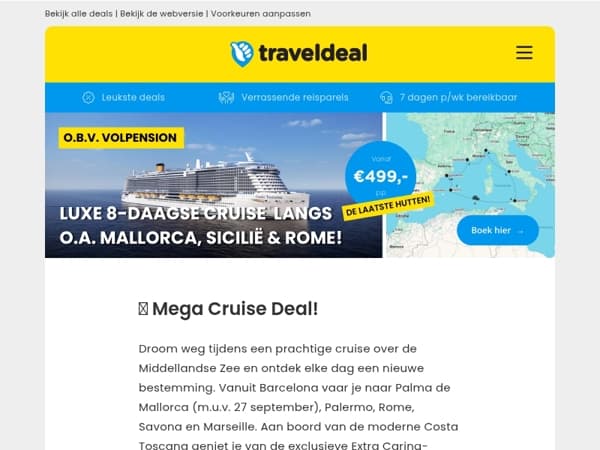 SUPER DEAL! 🤯 8-daagse cruise langs o.a. Mallorca, Sicilië & Rome o.b.v. volpension v.a. 499 p.p.!