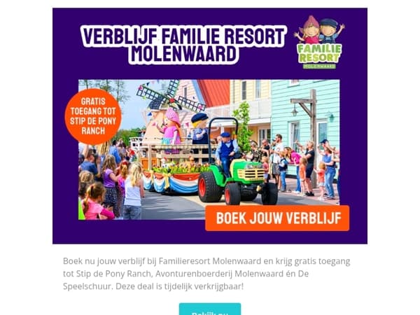Verblijf bij Familieresort Molenwaard met 30% korting