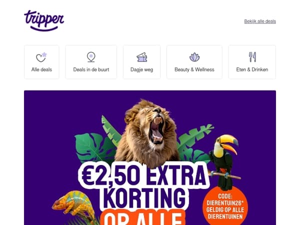 Pak nú €2,50 extra korting op alle dierentuinen! 🦁