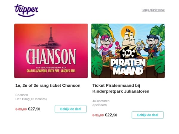 Chanson, Julianatoren Piratenmaand, Wehkamp cadeaukaart & meer