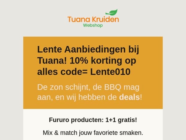 Lente Actie: 10% korting op alles + 1+1 gratis!