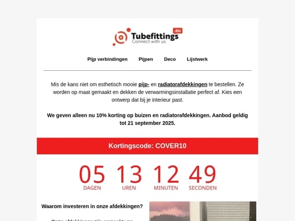 Profiteer van 10% korting op pijpdeksels en radiatoren 🏷️
