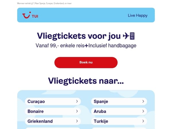 Vluchten vanaf 99,- enkele reis