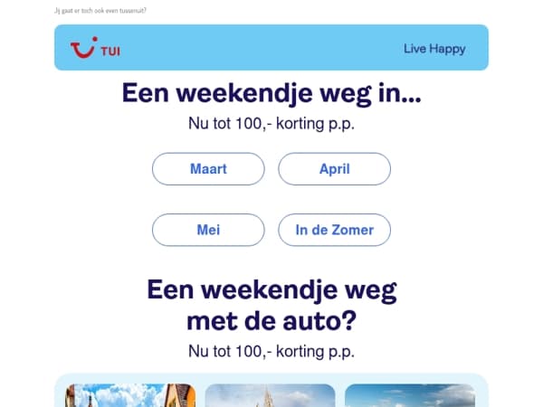 Vanaf 62,- p.p. een weekendje weg