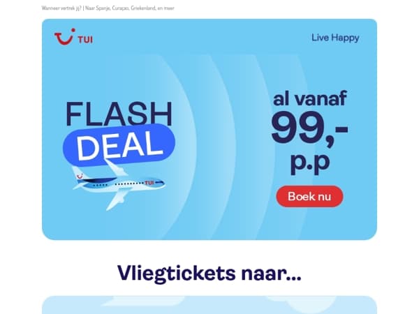 Flash Deal: Vluchten vanaf 99,- enkele reis