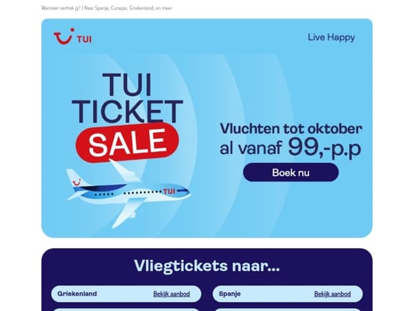 Vluchten vanaf 99,- enkele reis 