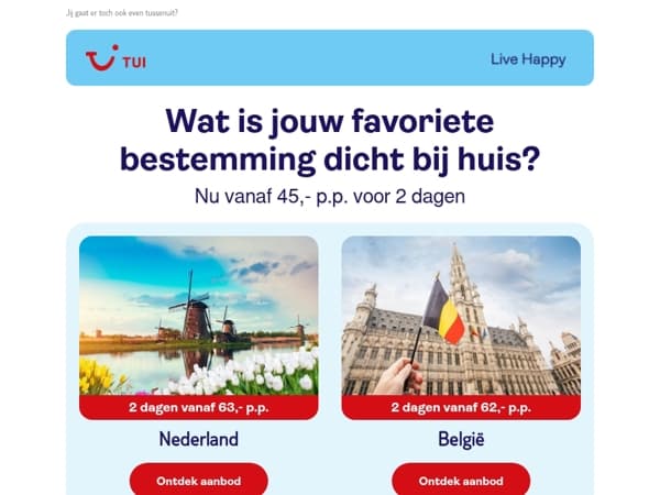    Weekendje weg vanaf 45,- p.p. 