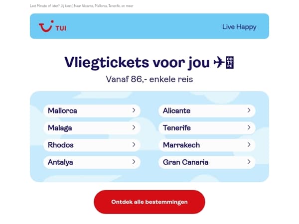 Vluchten vanaf 86,- enkele reis