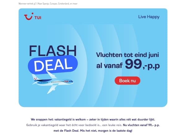 Vluchten vanaf 99,- enkele reis