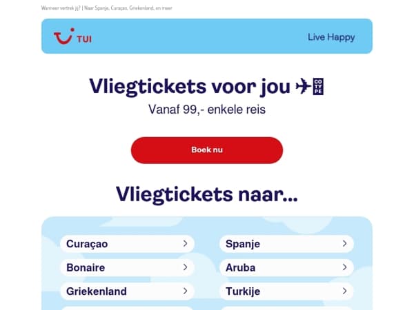 Vluchten vanaf 99,- enkele reis