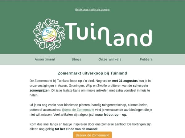 Zomermarkt uitverkoop bij Tuinland: op = op!