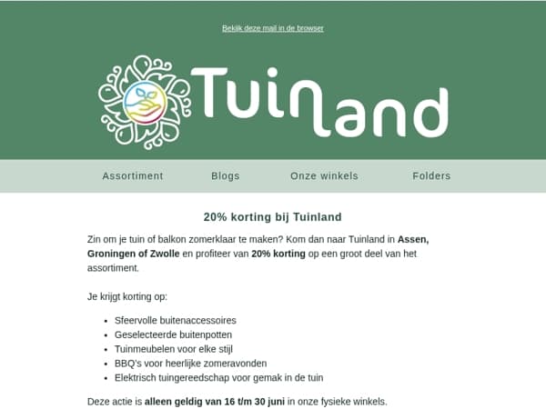 20% korting bij Tuinland t/m 30 juni! ☀️